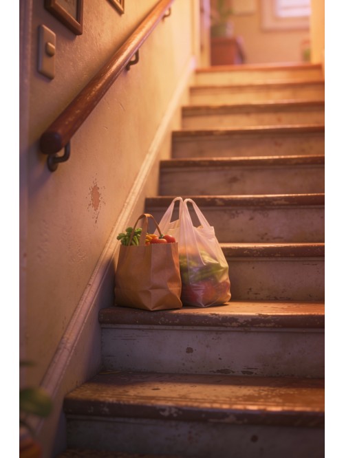 Grocery Bags and Stairs