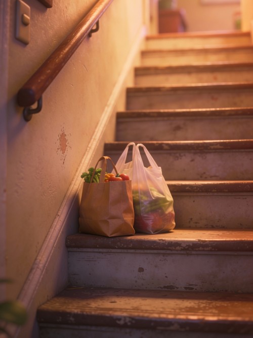 Grocery Bags and Stairs